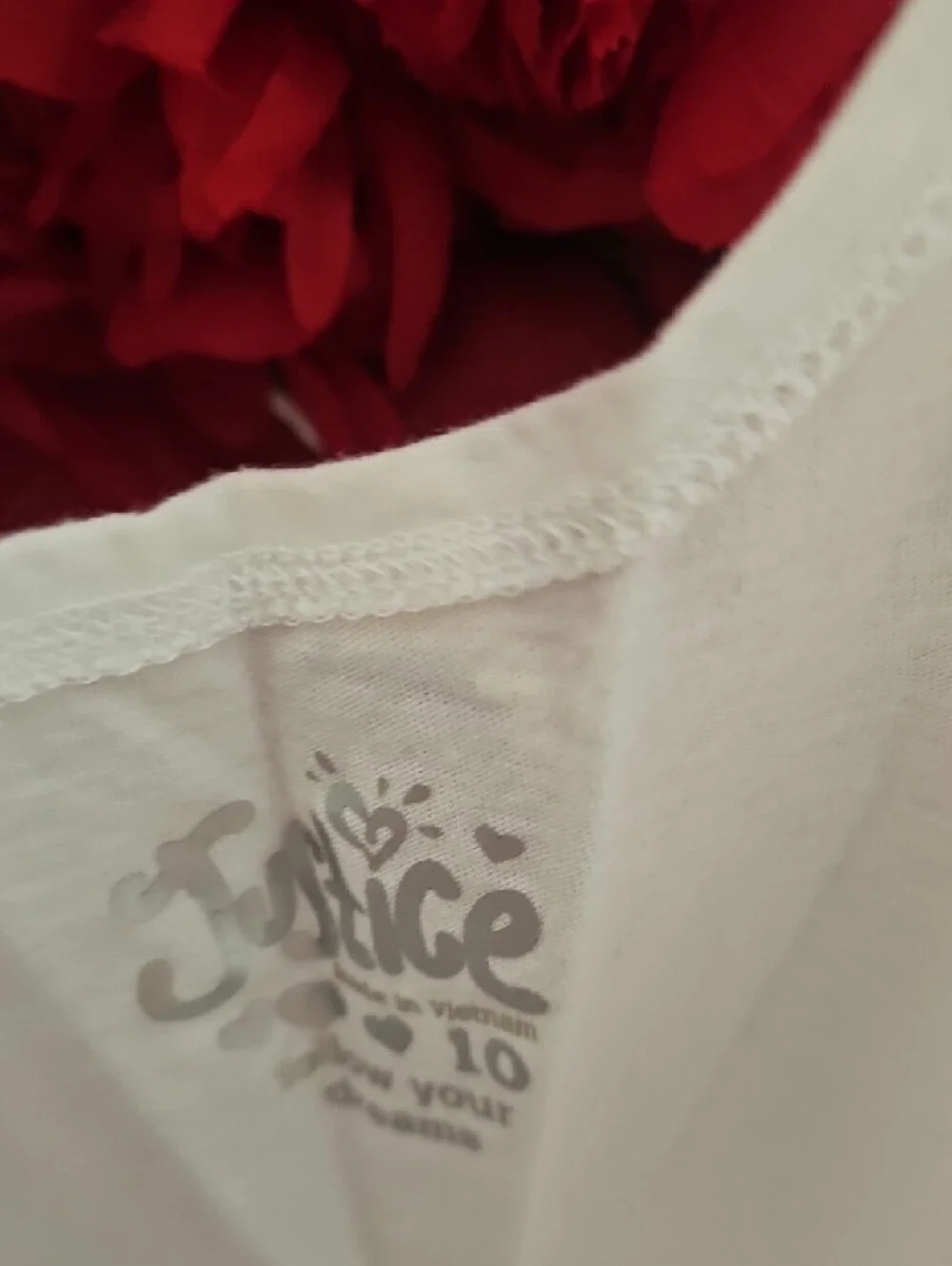 Justice White Dance Tee with Rainbow Sequin Heart Criss Cross Back Size 10